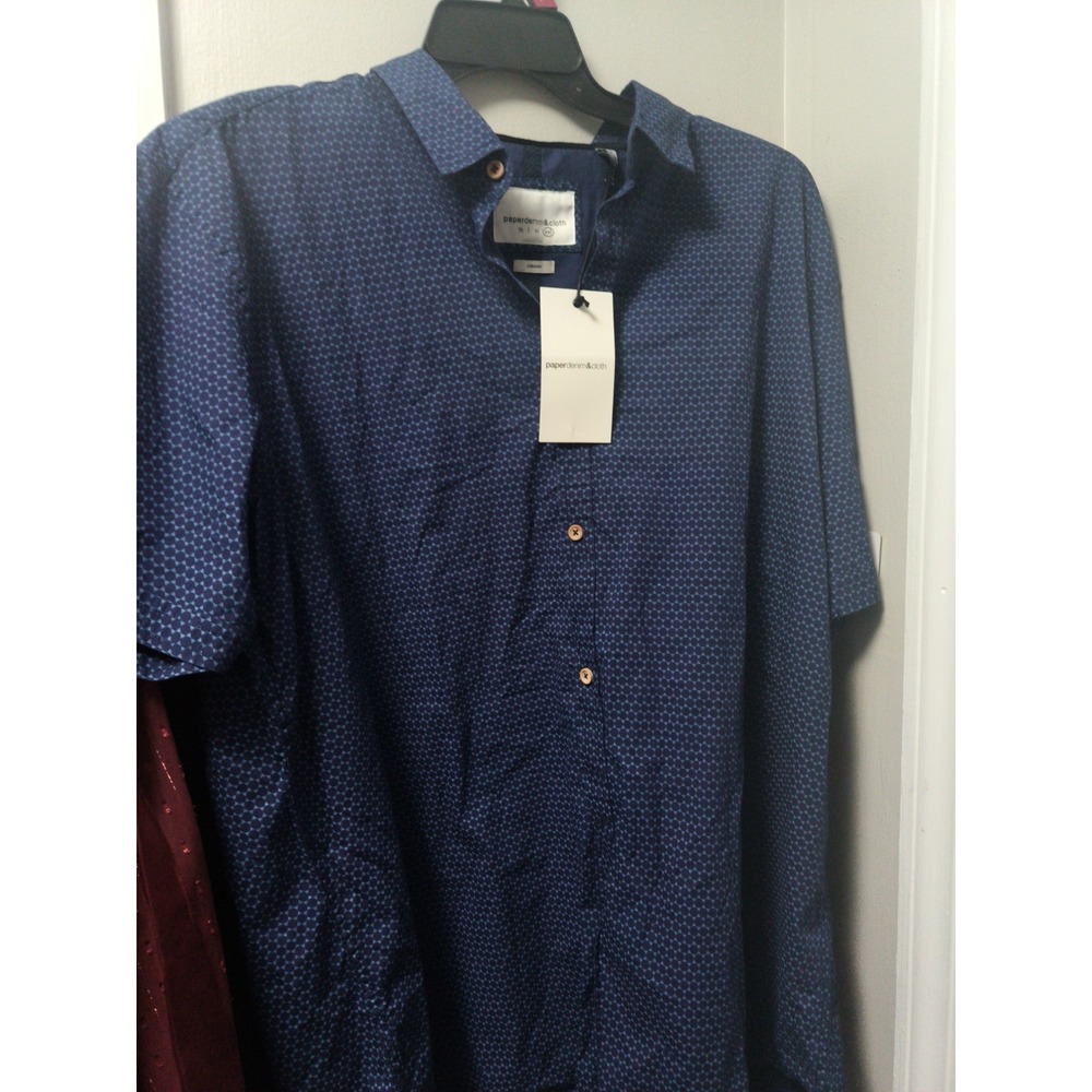 Paper Denim & Cloth Shirt Mens XXL Casual Button Navy Short Sleeve Classic New
